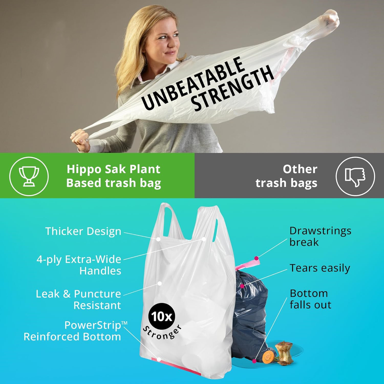 Plant Based Tall Kitchen Garbage Bags with Ergonomic Handles - 13 Gallon Trash Bags -   &   Friendly - Super Strong and Leak Proof Tall Kitchen Trash Bags (90 Count)