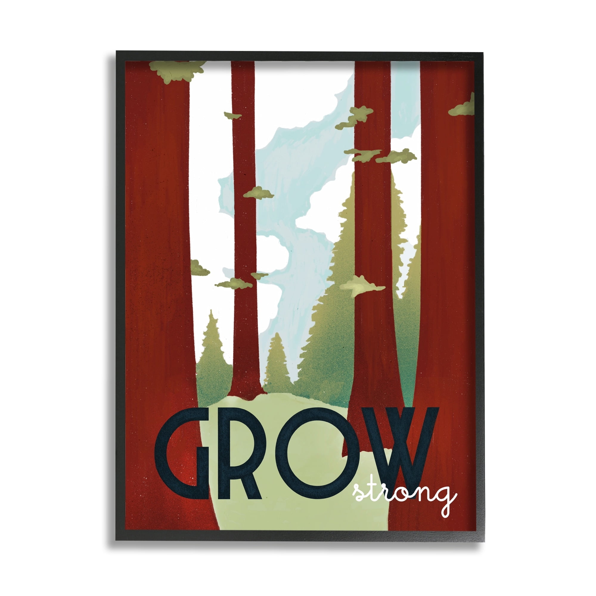 Stupell Industries Grow Strong Forest Trees Pines Landscape Motivational Phrase,24 x 30, Design by Daphne Polselli
