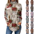 thumbnail image 5 of Women's Fall Casual Christmas Printed High Neck Long Sleeve Pullover Top, Loose Vintage Graphic Sweatshirt, Holiday T-Shirt Blouse,Light Purple,L, 5 of 7