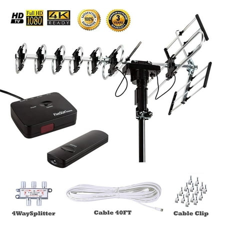 FiveStar Best Outdoor HD TV Antenna Up to 200 Miles Long Range with Motorized 360 Degree Rotation with Installation (The Best Outdoor Antenna)
