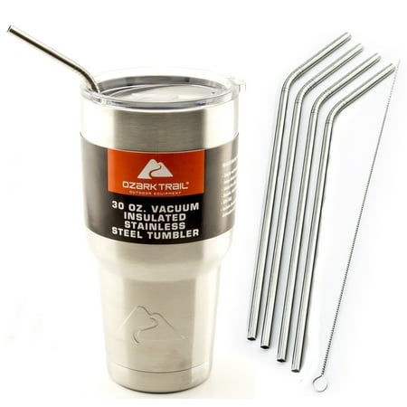 4 Bend Stainless Steel Straws Ozark Trail 30-Ounce Double-Wall Rambler Vacuum Cups - CocoStraw Brand Drinking Straw