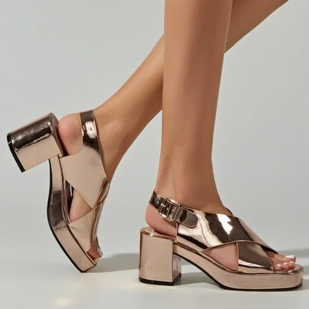 

EQWLJWE Women s Platform Heels Ankle Strap Sandals Fashion Wedding Sexy Dress Block Chunky High Heel Pumps