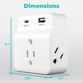 thumbnail image 6 of KMC Surge Protector Wall Tap, 3-Outlets, USB-C PD, USB-A Port, Wall Outlet Extender, White, 6 of 10