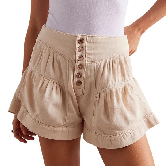 utcoco Women's Summer High Waisted Wide Leg Buttons Denim Shorts