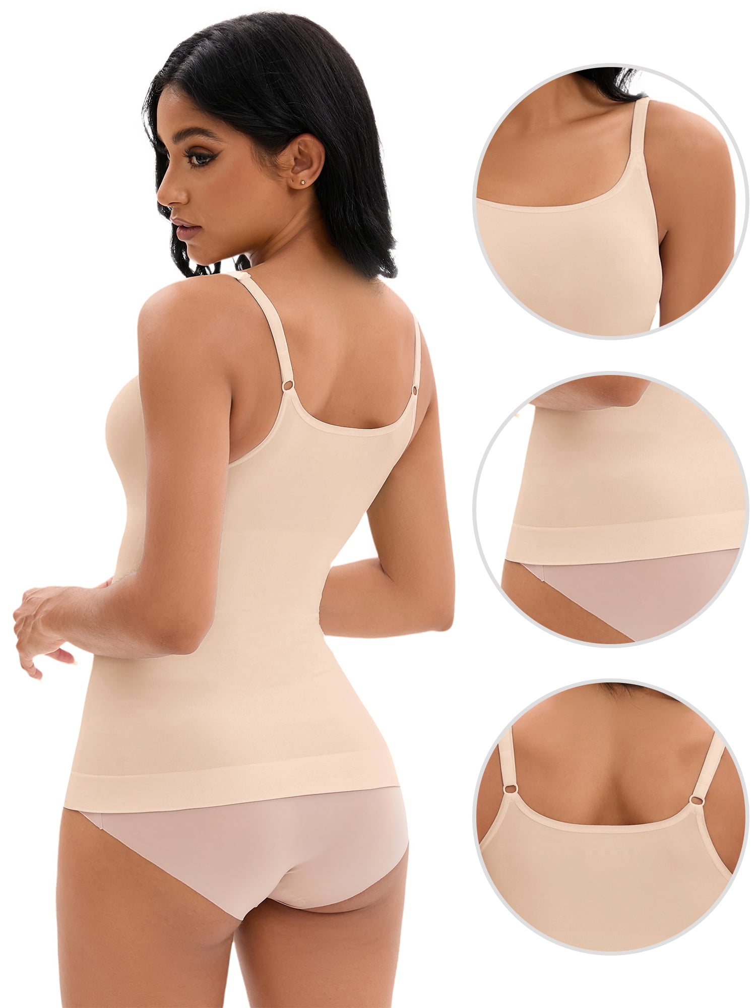 DARING DIVA Women's Adjustable Straps Tops No Trace Body Shaper Camisoles S Beige