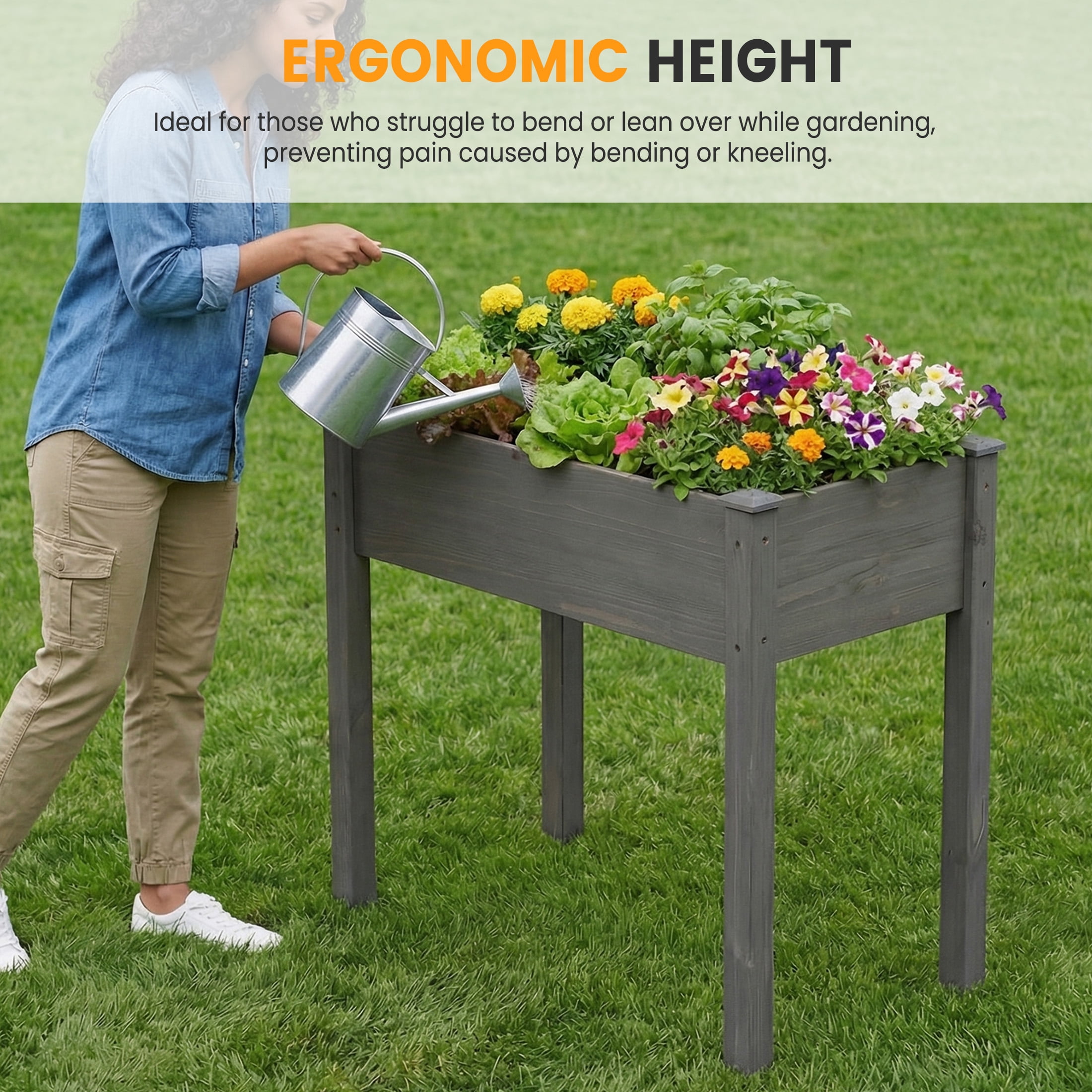 EDX Wooden Raised Garden Bed, Outdoor Planter Box Kit for Vegetables, Flowers and Herbs, Gray