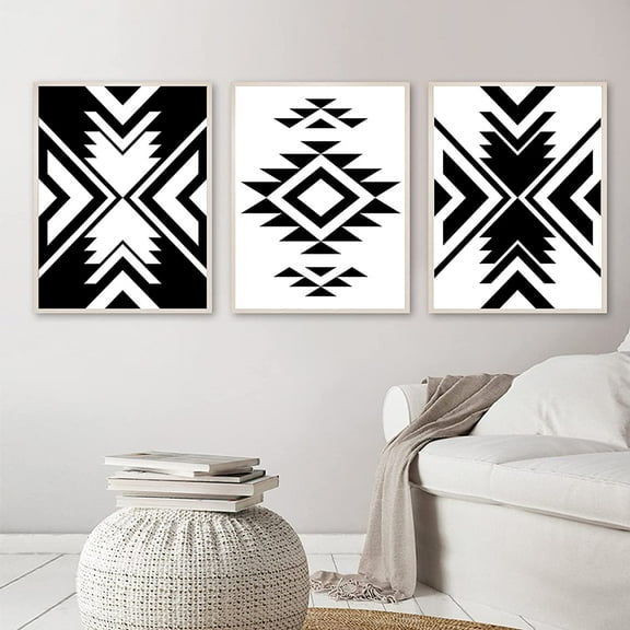 Tribal Wall Art Aztec Canvas Prints Black and White Modern Abstract Poster Ethnic Painting Wall Pictures Living Room Home Decor No Frame (16x24inchx3 Unframed)