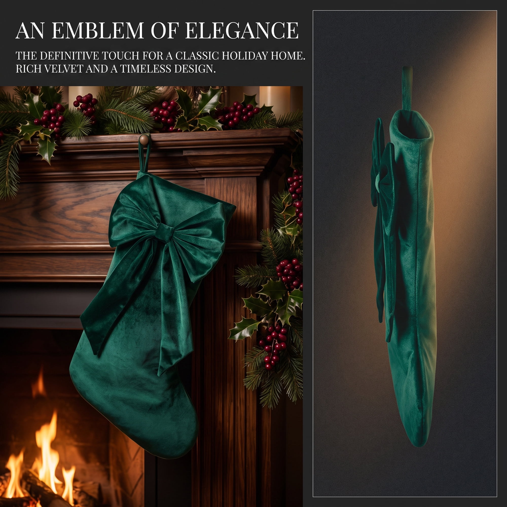 Unique Bargains Double-Layer Whimsical Extra-Large Hearthside Gift Stocking Green 18"