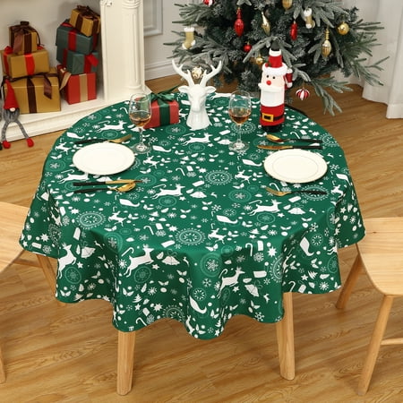 

Christmas Round Tablecloth Snowflake Decoration Tablecloth Xmas Table Cloth Waterproof Holiday Decorative Fabric Table Cover for Dining Table Outdoor Indoor Party Kitchen Green 60 Inch Round
