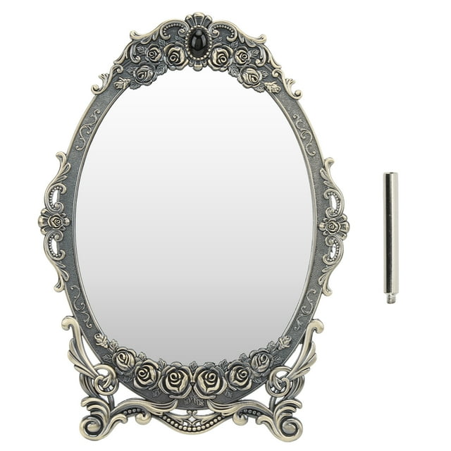 Retro Desktop Makeup Mirror, Desktop Makeup Mirror Floral Embossed With Stand For Dressers For Gift Copper