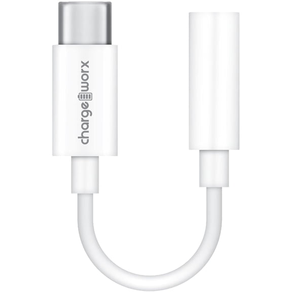 Chargeworx USB C to 3.5mm Headphone Jack Adapter, Type C USB Adapter AUX Audio Connector with Mic, White