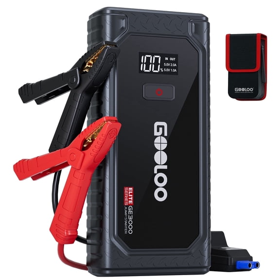 GOOLOO GE3000 Car Jump Starter, 3000A Portable Jump Box & Battery Booster with Smart Jumper Cables, 12V Jump Starter for Up to 8.5L Gas/6.0L Diesel Engines