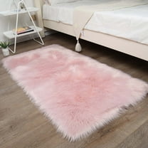 Ghouse Rectangular Pink Area Rug 3x4 feet, Thick and Fluffy Faux Sheepskin Machine Washable Rectangular Plush Carpet, Faux Sheepskin Rug for Living Room, Bedroom, Kids Room