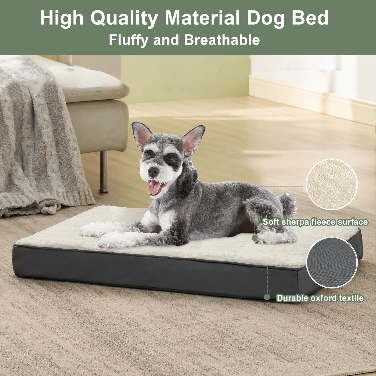 PayUSD Dog Bed for Medium Dogs, Big Orthopedic Dog Beds with Removable Washable Cover & Waterproof Lined, Egg Crate Foam Pet Bed Mats Suitable for Dogs Up to 35 lbs (Grey White, 30"X20"X3")