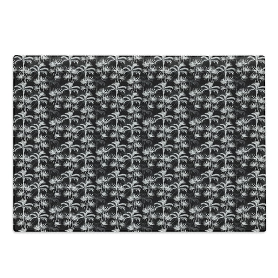 Tropical Cutting Board, Monochrome Repeating Sketchy Pattern with Exotic Palm Tree Silhouettes, Decorative Tempered Glass Cutting and Serving Board, in 3 Sizes, by Ambesonne