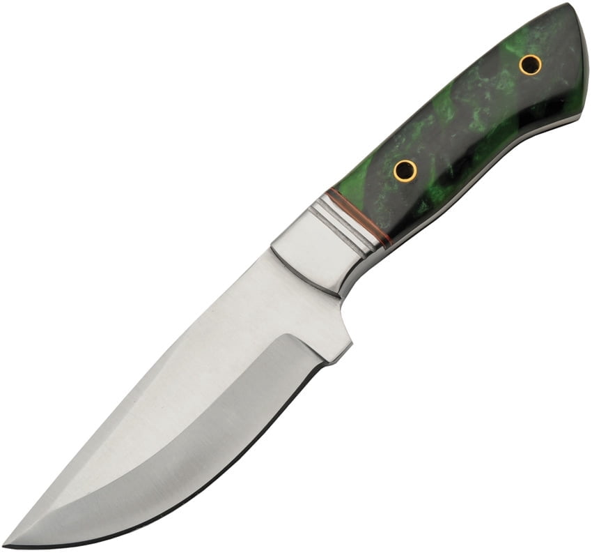 SZCO 9 Inch Emerald Wave Hunter Knife Full Tang Stainless Steel Blade Green Resin Handle With Leather Sheath Outdoor Knife