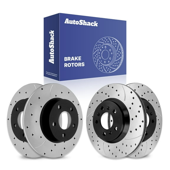 AutoShack Front & Rear Drilled & Slotted Brake Rotors | Replacement for 2010-2013 Chevrolet Impala 2014-2016 Impala Limited 3.5L 3.6L 3.9L V6 FWD | E-Coated | 4-PC Set | ShadowGuard