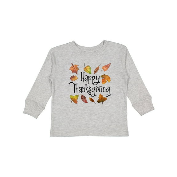 Inktastic Happy Thanksgiving Fall Leaves Boys or Girls Long Sleeve Toddler T-Shirt