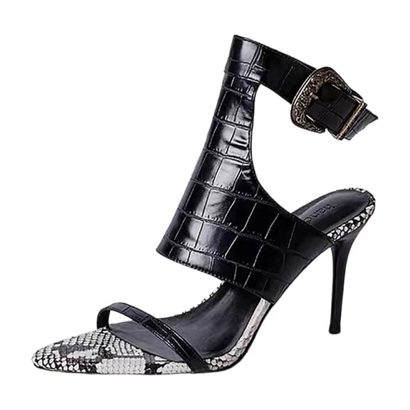 Wensltd Women's High Heels for Party Daily Plus Size Open Toe Heels Square Toe Comfortable Fit Everyday Stylish Black