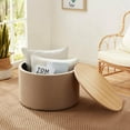 thumbnail image 6 of Ornavo Home 22" Large Round Ottoman Coffee Table Storage Ottoman with Wooden Lift Off Lid, Linen Beige, 6 of 13