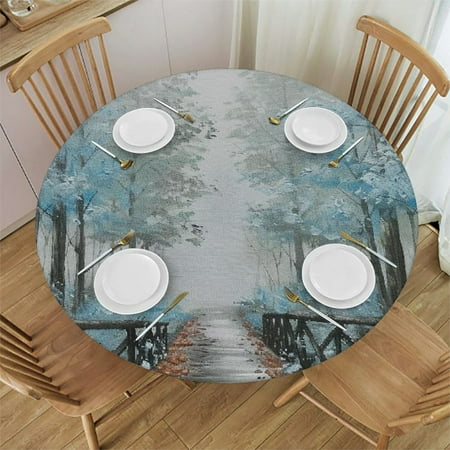 

Autua Bridge Round Table Cover Stain Resistant Washable Indoor Outdoor Tablecloth Kitchen Dining Wedding Parties with Elastic Edge 100% Polyester Fiber 46 -50