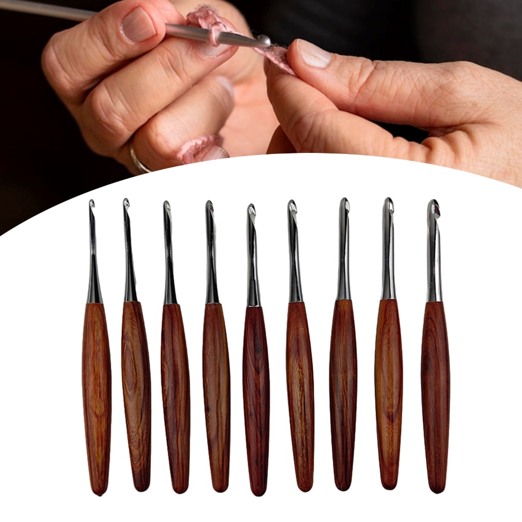 Geemin 9Pcs Wood Handle Crochet Hook Ergonomic Knitting Crochet Hook for Beginner 9Pcs Wood Handle Crochet Hook Needle for Beginner Experienced Hobbyist Knitting