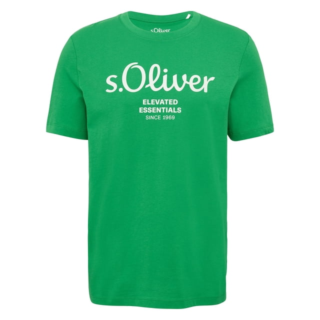 s.Oliver Camiseta hombre - Basic, estampado logo, cuello redondo, algodón Verde M (Medium)