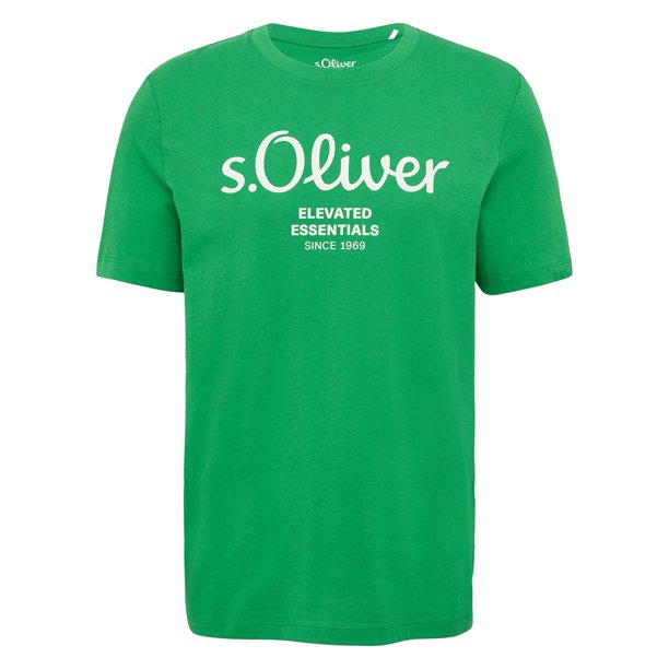 s.Oliver Camiseta hombre - Basic, estampado logo, cuello redondo, algodón Verde M (Medium)