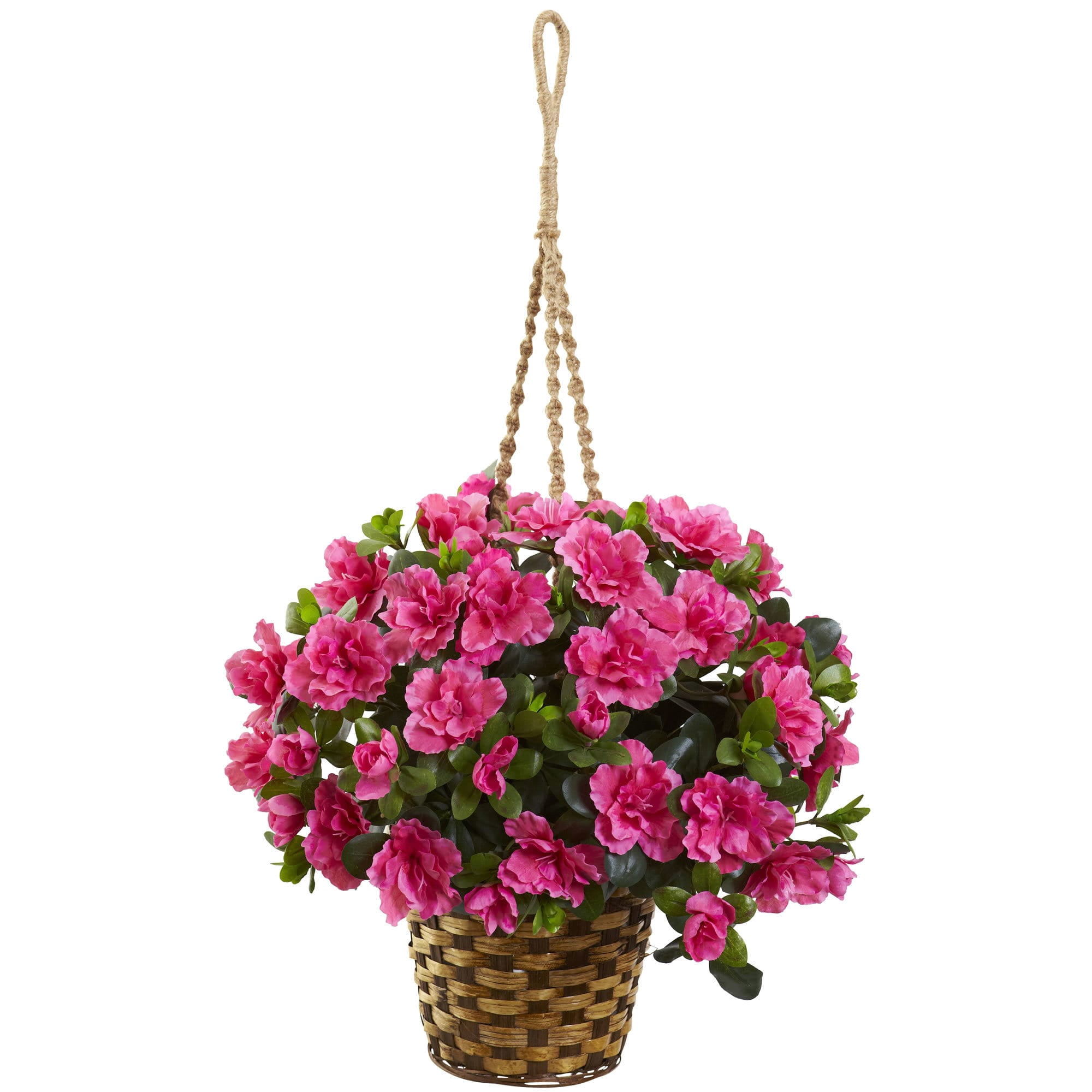 Nearly Natural Azalea Artificial Flowers in Hanging Basket, Pink