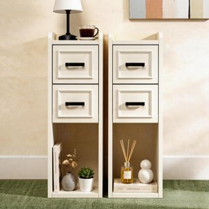 BERRY NEST Narrow Nightstand Set of 2, Modern White Bedside Table with Drawers & Open Shelf, Modern End Table for Bedroom Small Spaces, Apartments, Renters