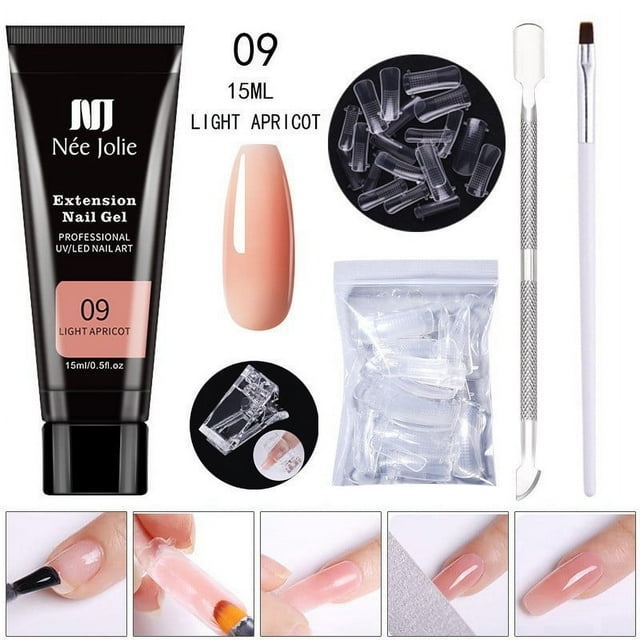 DPTALR Poly Extension Gel Nail Kit, Clear Builder Jelly Gel Nude Poly Nail Enhancement Trial All-in-One French Kit With Mini Nail For Nail Art Kit Nails 15ml