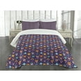 thumbnail image 3 of Ambesonne Owls Quilted Bedspread Set 3 Pcs, Leaves Stars Comic, King Size, Multicolor, 3 of 5