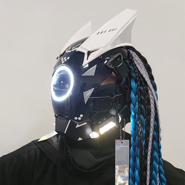 Shinobi Samurai Dreadlock Cyberpunk casco juguete Cosplay Shinobi fuerzas especiales Samurai trenzas triángulo proyecto El con luz Led Gao Jinjia LED