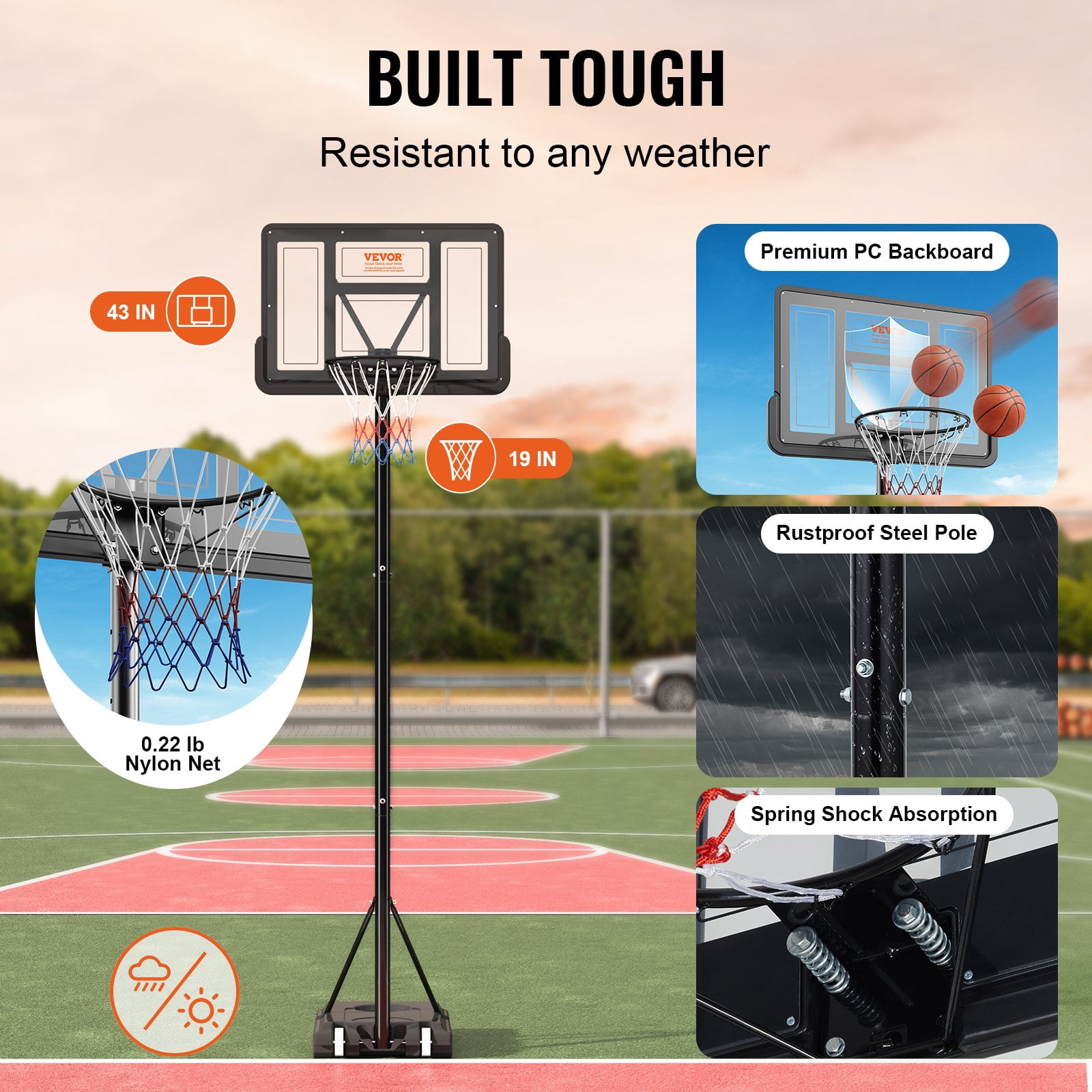 Basketball Hoop, 4-10 Ft Adjustable Height Portable Backboard System, 44 Inch Basketball Hoop & Goal