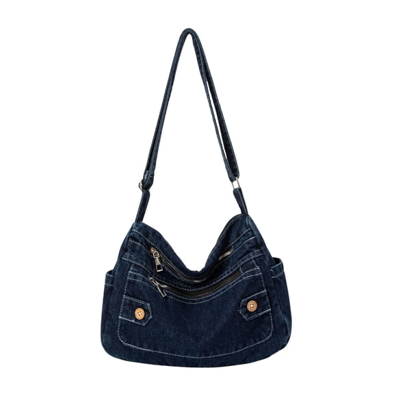 Large Denim Shoulder Bag for Women, Vintage Retro Hobo Tote with Adjustable Strap & Multiple Zipper Pockets, Casual Lightweight Purse for Work Travel Shopping
