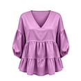 thumbnail image 5 of Trikvn Summer Tops for Women Casual V Neck Babydoll Shirts 3/4 Puff Sleeve Peplum Blouses Tiered Flowy Ruffle Tunic Lightweight Cute Vacation Beach Wear Loose Fit, 5 of 6