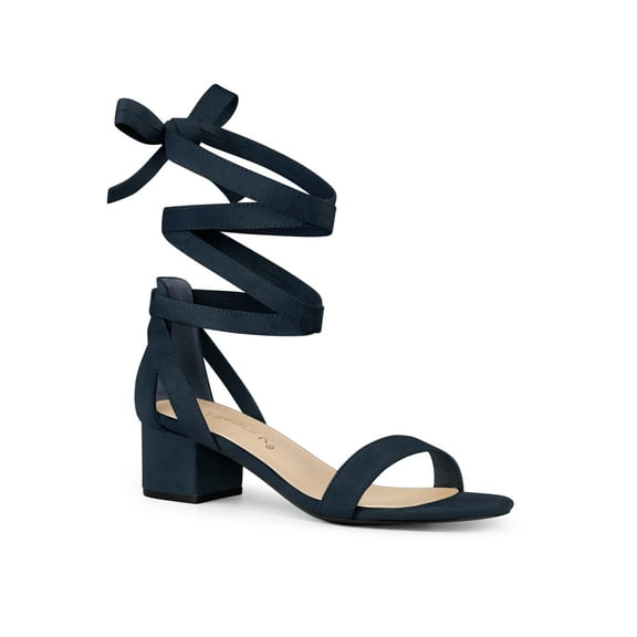 BLISSFUL STEP Women's Opened Toe Block Heel Lace up Dress Sandals Navy Blue 8.5