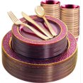 thumbnail image 1 of Ciaell 150 Pcs Assiettes en Plastique Transparentes Rouges - Ensemble d'Assiettes Jetables Rouges et Dorées Comprenant 50 Assiettes, 25 Fourchettes, 25 Couteaux, 25 Cuillères, 25 Tasses pour Mariage & Fête & Noël, 1 of 8