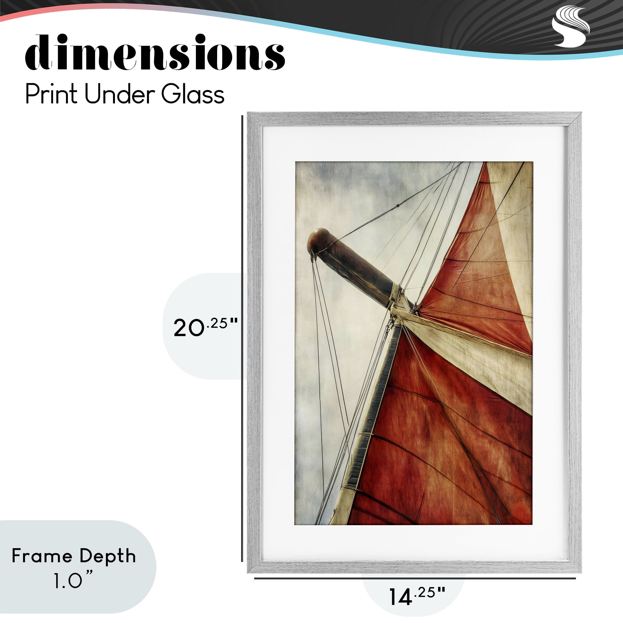 Stupell Industries Red Sail at Sea Gray Framed Print Under Glass, design by Creative Studio