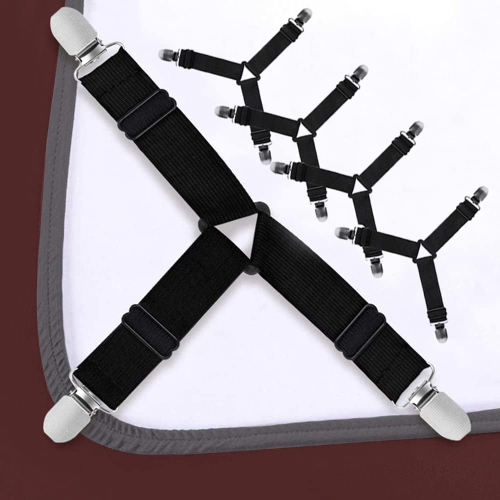 Bed Sheet Fasteners, 4 PCS Adjustable Triangle Elastic Suspenders