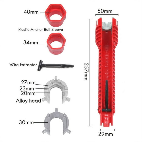 Eight in One Multifunctional Sanitary Faucet Socket Sink Wrench Heating Domestic Water Heater Screw Removal Hardware Tool,1 Set X Sink Repair Wrench,Red