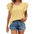 thumbnail image 2 of Tittly T Shirts for Women Basic Tees Women's Summer Top V Neck Ruffle Short Sleeve Casual Loose Tee T Shirts Tshirts Shirts Womens Tops Yellow XXL, 2 of 7