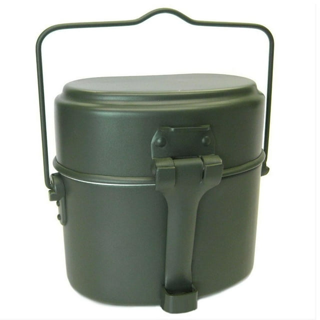 Camping Cookware Lunch Box German Style Aluminum Portable Thickened Handle Metal Lunch Box for Hiking Outdoor 17cmx10cm OD Green