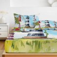 thumbnail image 6 of Twin XL Size Fitted Sheet Set - Lighthouse 2 Piece Bedding Sets 16" Deep Pocket Fitted Sheet with 1 Pillowcases, Red Black Summer Oil Painting Ocean Beach Brushed Microfiber Hotel Luxury Bed Sheets, 6 of 9