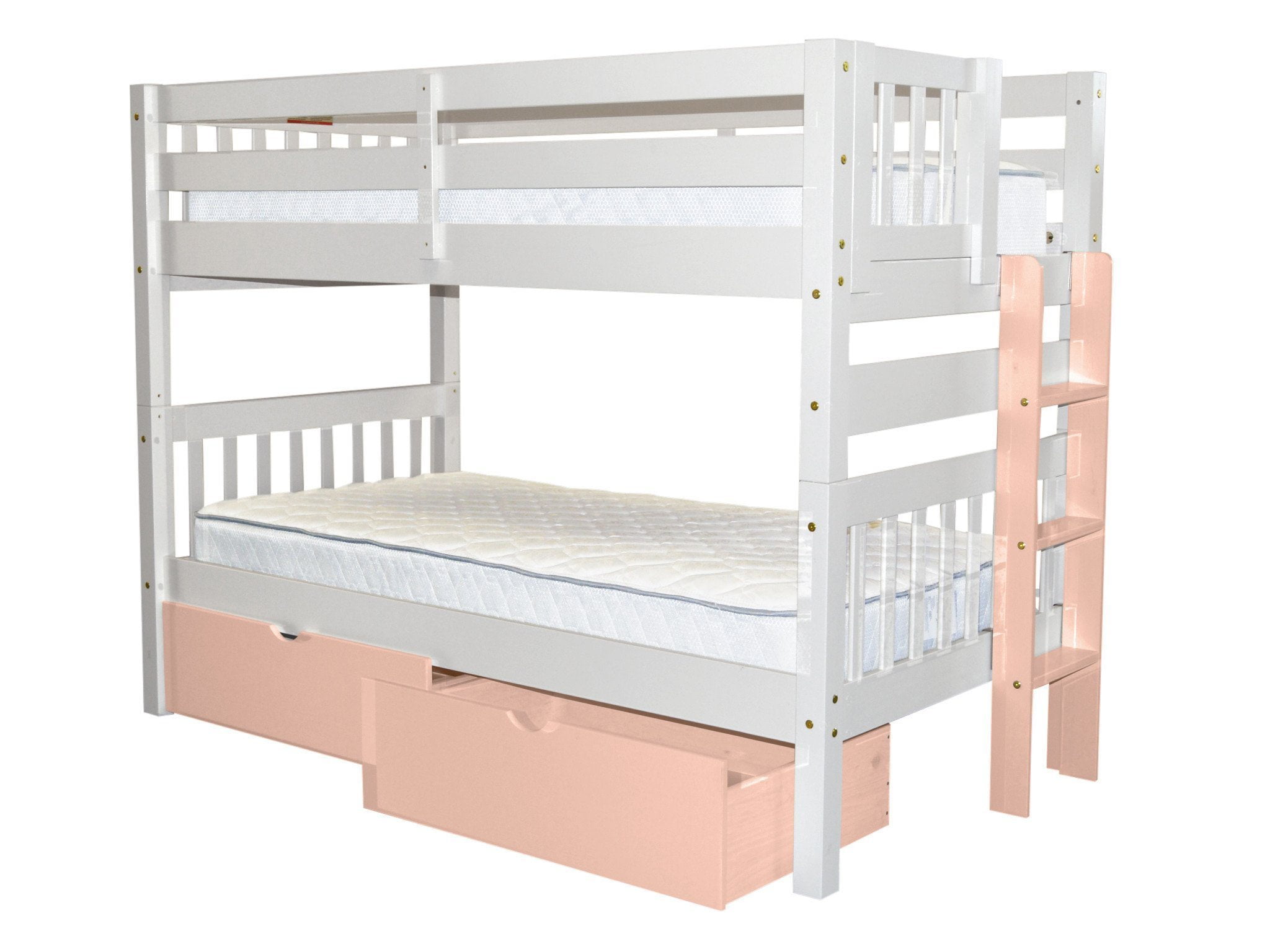 Bedz King Bunk Beds Twin Over Mission Style With A Pink End Bedz King Bunk Beds Twin Over Mission Style With A Pink End Ladder And 2 Under Bed Drawers White Com
