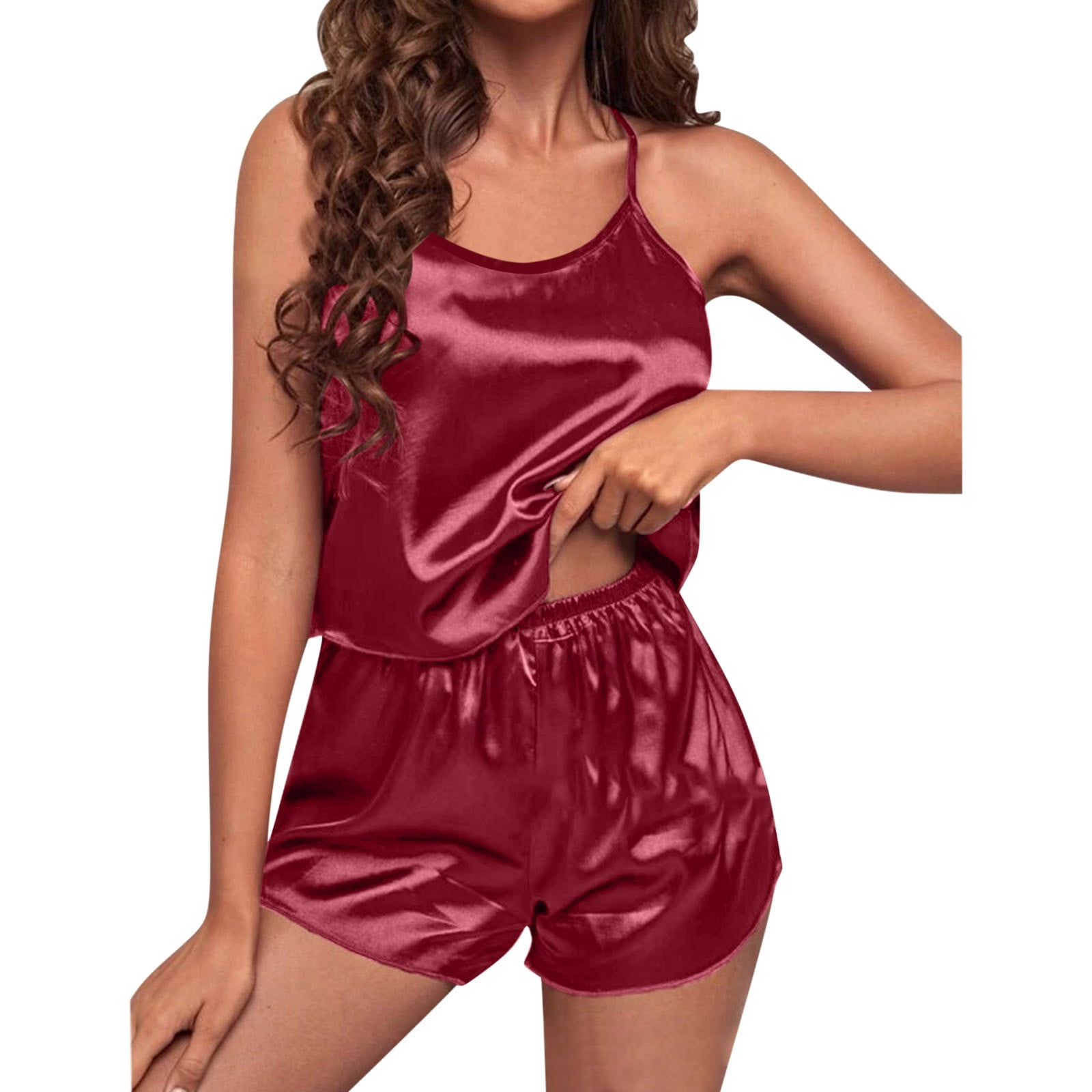 KCW Women's Silk Satin Pajama Set - Short Sleeve Top & Shorts, Button Down Sleepwear - View #4
