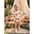 thumbnail image 5 of RUINIXCW Newborn Baby Girl My First Halloween Outfit Infant Baby Girl Fall Winter Clothes Bubble Romper Pumpkin Ghost Embroidery Ruffle Long Sleeve Bodysuit Headband Set, 5 of 9