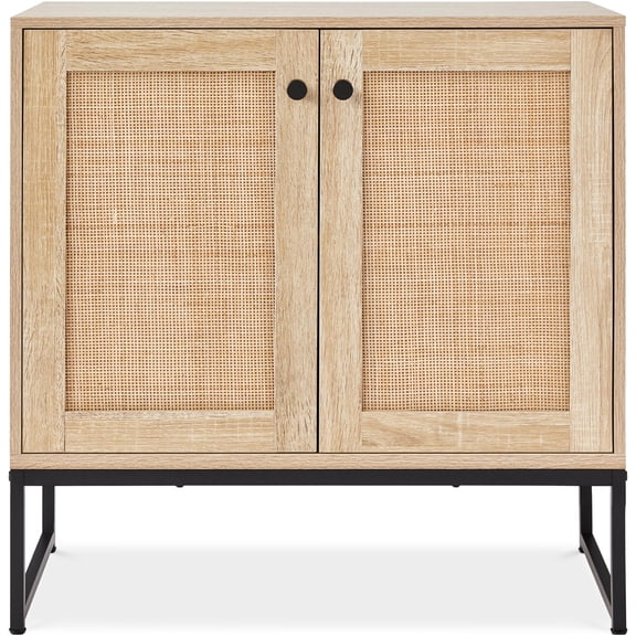 Best Choice Products Armoire de Rangement en Rotin à 2 Portes, Meuble d'Accent, Buffet Multifonction pour Salon, Couloir, Cuisine, Bahut, Table de Buffet avec Patins de Pieds Anti-Rayures - Naturel