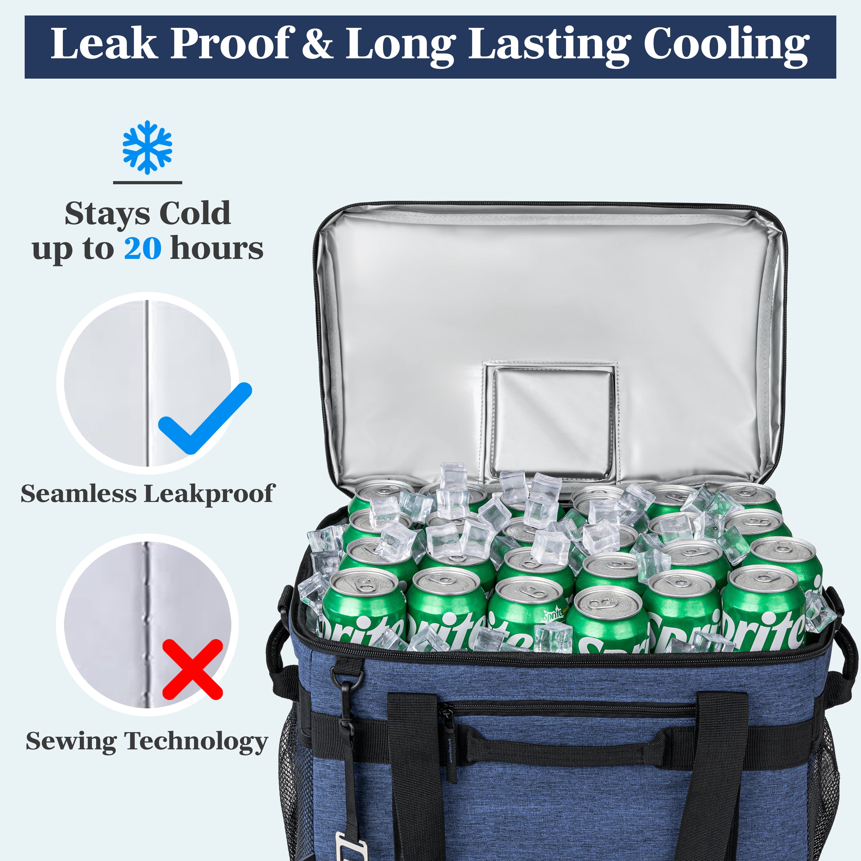 OPUX Cooler Bag, 48 Cans Insulated Soft Collapsible Portable Cooler, Soft Sided Leakproof Cooler for Beach Camping with Shoulder Strap, Ice Chest for Travel Road Trip Picnic, Navy Blue