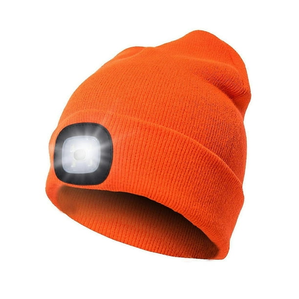 Gorro de punto con luz LED, recargable por USB, 4 luces LED, unisex, cálido, para invierno, con linterna